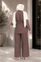 Women's Shawl Detailed Waist-Tie Muslim Dress Double Set Sb0041 - 4