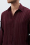 Men's Burgundy Comfortable Fit Long Sleeve Summer Striped Shirt - 2