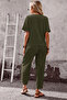 New Season Women's Short-Sleeved Double-Breasted Collared Short Viscose Suit with Asymmetrical Front Cut Detail - 4