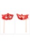 Red Glittery Photo Shoot Mask with Handle 18X29 cm - 2