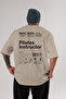 Pilates Instructor Oversize Back Printed Beige T-Shirt 100% Cotton Streetwear Premium Comfortable Fit - 2