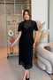 Elegant Midi Black Lace Dress with High Collar Lining - 6