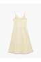 Comfortable Fit Lace Detailed Rope Strap V-Neck Cotton Flounce Midi Dress - 6
