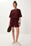 Modal Oversize T-Shirt Shorts Set Lub0379 Mürdüm - 2