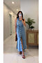 Zr Kalira Blue Sleeveless Belted Denim Dress