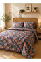 Double Duvet Cover Set 100% Cotton Ranforce 5D Digital Printing Blue Flower Garden Patterned