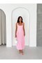 Lace Textured Square Neck Midi Dress Elegant Women's Summer Dress