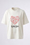 Love Heart Design Back Printed Cotton White Oversize T-Shirt