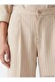 Lcw Vision Ecru Striped Linen Blend Women's Pleated Trousers - 3