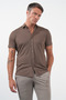 Brown Italian Collar Short Sleeve Pocketless Slim Fit Cotton Shirt 1004260158