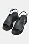 Women's Black Genuine Leather Buckle Platform Heel Daily Sandals - 2