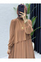 Women's Modest "Milky Coffee" Stretch Fabric "Sultan" Style Dress - 2
