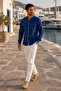 Hakim Collar White Stitching Detailed Long Sleeve Men's Shirt Navy Blue - 3