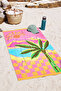 Palm Tropical Pink Beach Towel Coverlet - Mediterranean Modern Colorful Quick-Dry Microfiber Towel Coverlet - 4