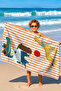 Children's Beach Towel with Cute Animal Figures - Orange Striped Safari Quick-Dry Microfiber Towel