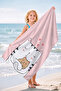 Girl's Beach Towel with Cute Cat Figure - Pastel Pink Minimalist Quick-Drying Microfiber Towel