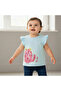 Crew Neck Short Ruffle Cap Sleeves T-shirt with Stripes