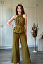 Oil Green Gold Accessory Detailed Flounce Jumpsuit - 2