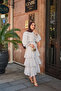 Women's Collar Tie Polka Dot Skirt Layered Suit White - 4