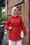 Women's Self-Patterned Waist-Tie Shirt Red