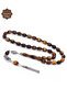 Yellow Black Glittering Barley Cut Silver Tassel Clasp Amber Prayer Beads 201025582