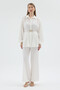 Belt Detailed Oversize Shirt and Trousers Set Ecru - 4