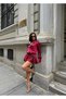 Women's Burgundy Belt Detailed Satin Mini Shirt Dress Yel221567 - 6