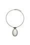 Bronze Vintage Women's Necklace Authentic Copper Jewelry Oval White Cat's Eye Stone Medallion Long Chain - 4