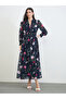 Dark Blue Floral Long Sleeves Maxi Dress - 3