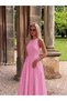 Women's Vintage Open Back Waist Seated Dress Pink Polka Dot