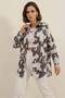 Women's Basic Oversize Patterned Cotton Black Shirt - 3