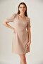 Women's Square Neck Short Sleeve Embossed Patterned Biscuit Dress - 2