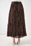 Women's Belted Pleated Patterned Brown Skirt - 6
