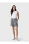 Black Patterned Women's Shorts with Elastic Waist