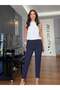 Navy Blue Elastic Waistband Pants with Gold Detail on the Legs