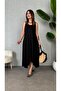 Women's Strappy V-Neck Ring Detailed Asymmetrical Cut Detailed Summer Comfortable Viscose Maxi Dress - 3