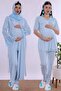 Effortt - Blue Cotton Long Robe Maternity and Breastfeeding Pajama Set with Hijab