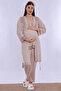 Adjustable Waist Elasticated Maternity Pajama Set with Dressing Gown Effortt - Beige - 2