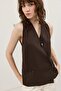 Brown Linen Blend Double-Breasted Women's Vest - 3