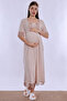 Short Sleeve Cotton Maternity Nightgown with Breastfeeding Feature Effortt - Beige