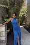 Blue Layton Halter Neck Backless Slit Long Evening Dress Ate-4582 - 2