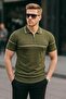 Men's Striped Casual Khaki Polo Collar T-Shirt