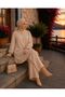 Women's Strawberry Fabric Stand Collar Buttoned Ruffle Detailed Hijab Tunic Pants Double Set - 4