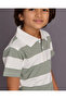 Boys Green And White Striped Polo T-shirt - 4
