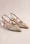 Women's Beige Satin Stone Belted Evening Dress Shoes 5 cm Heel Comfortable Full Fit.