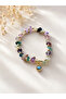 Natural Stone Cracked Stone Beaded Gold Color Detailed Bracelet, Evil Eye Beaded Elastic Bracelet - 2