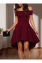 Women's Short Sleeve Madonna Collar Short Front Long Back Imported Crepe Dress
