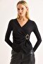 Women's side buckle blouse black - 2