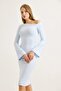 Lycra Soft Flounce Sleeve Stylish Dress Blue - 4