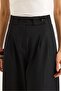 Two-Button Stylish Fabric Wide-Leg Trousers Black - 4